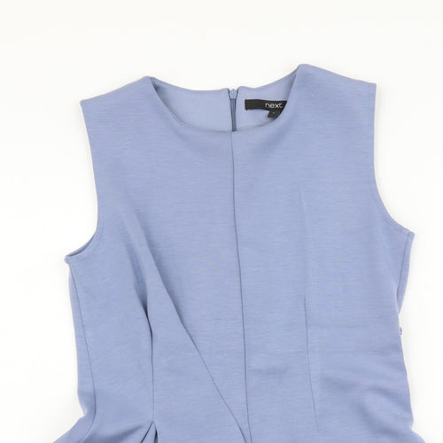 NEXT Womens Blue Polyester Basic Tank Size 8 Round Neck - String detail on side, Slightly pleated
