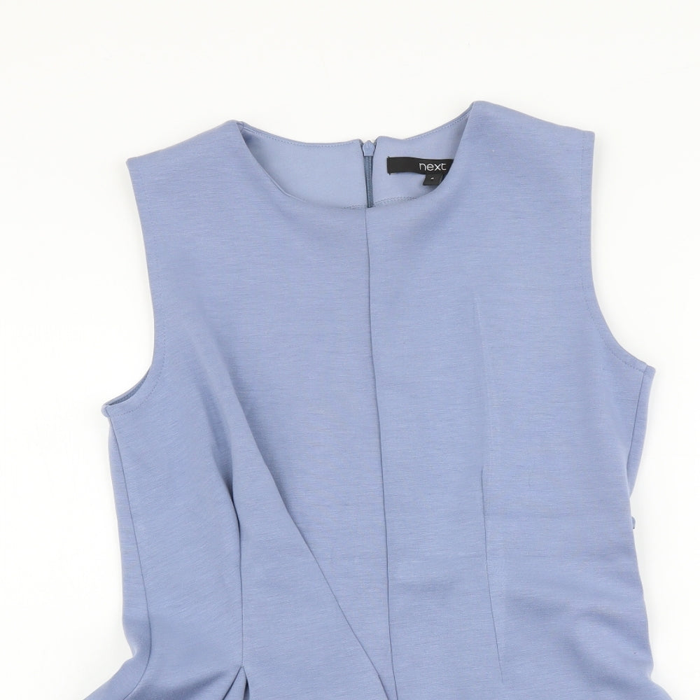 NEXT Womens Blue Polyester Basic Tank Size 8 Round Neck - String detail on side, Slightly pleated
