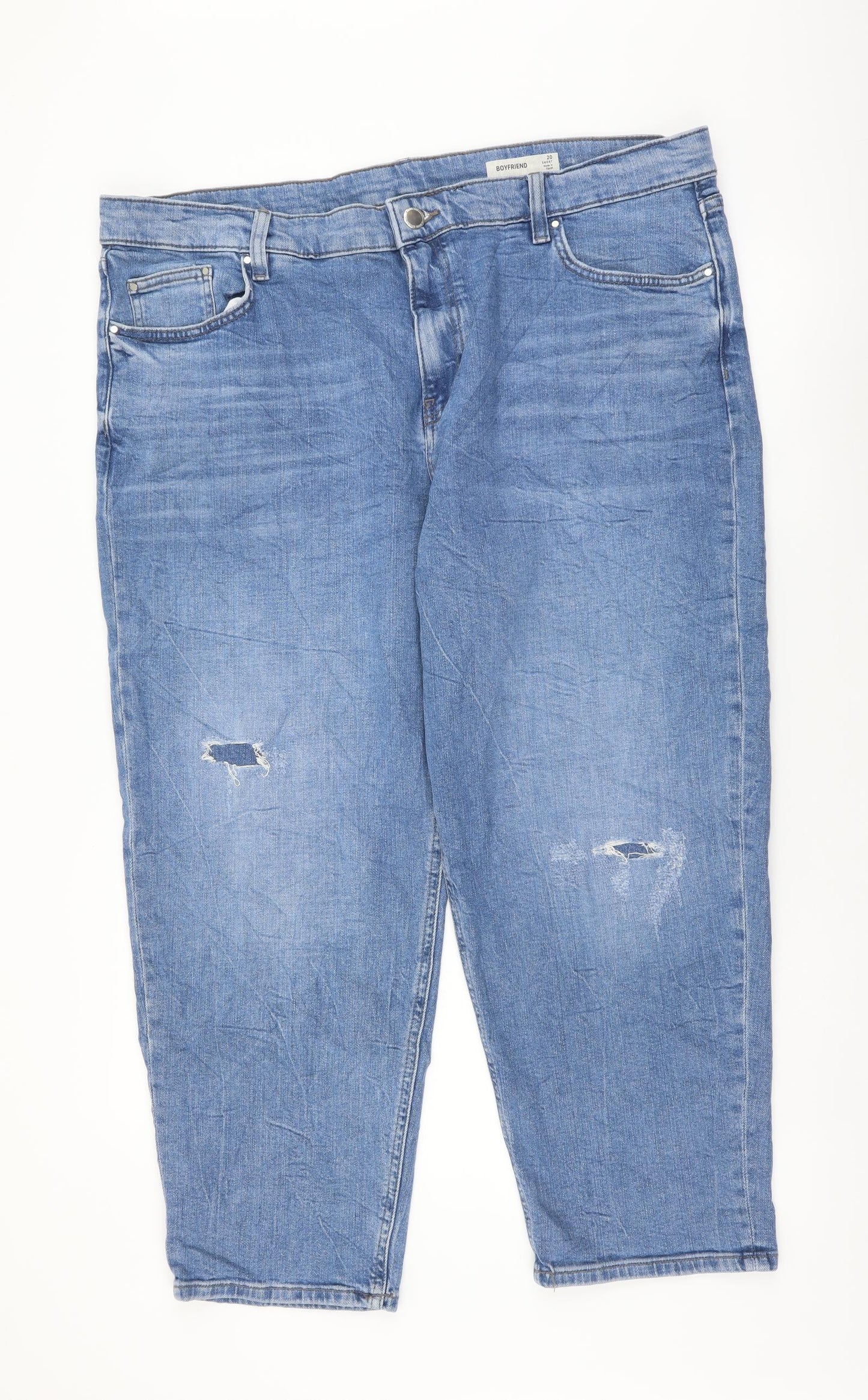 Marks and Spencer Womens Blue Cotton Boyfriend Jeans Size 20 L24 in Regular Button