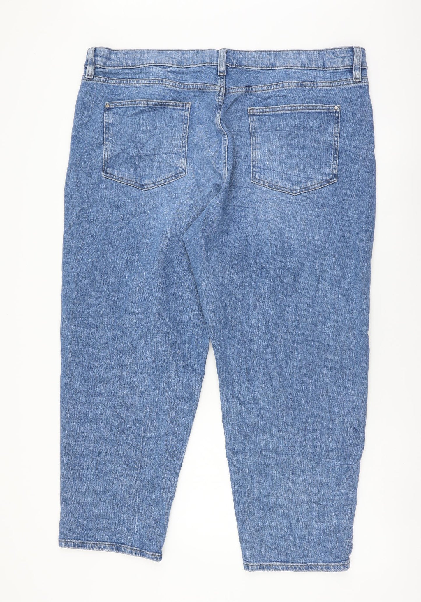 Marks and Spencer Womens Blue Cotton Boyfriend Jeans Size 20 L24 in Regular Button