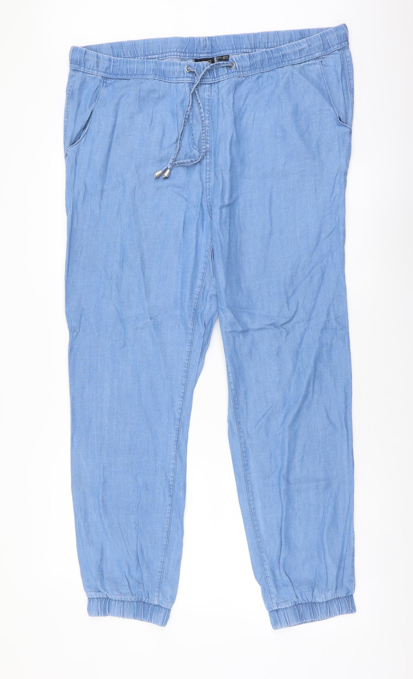 ESMARA Womens Blue Lyocell Trousers Size 18 L28 in Regular Drawstring