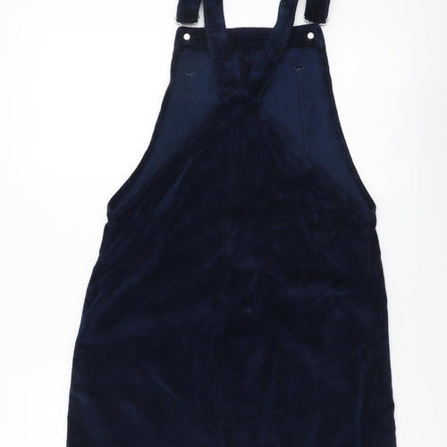 Topshop Womens Blue Cotton Pinafore/Dungaree Dress Size 6 Square Neck Buckle