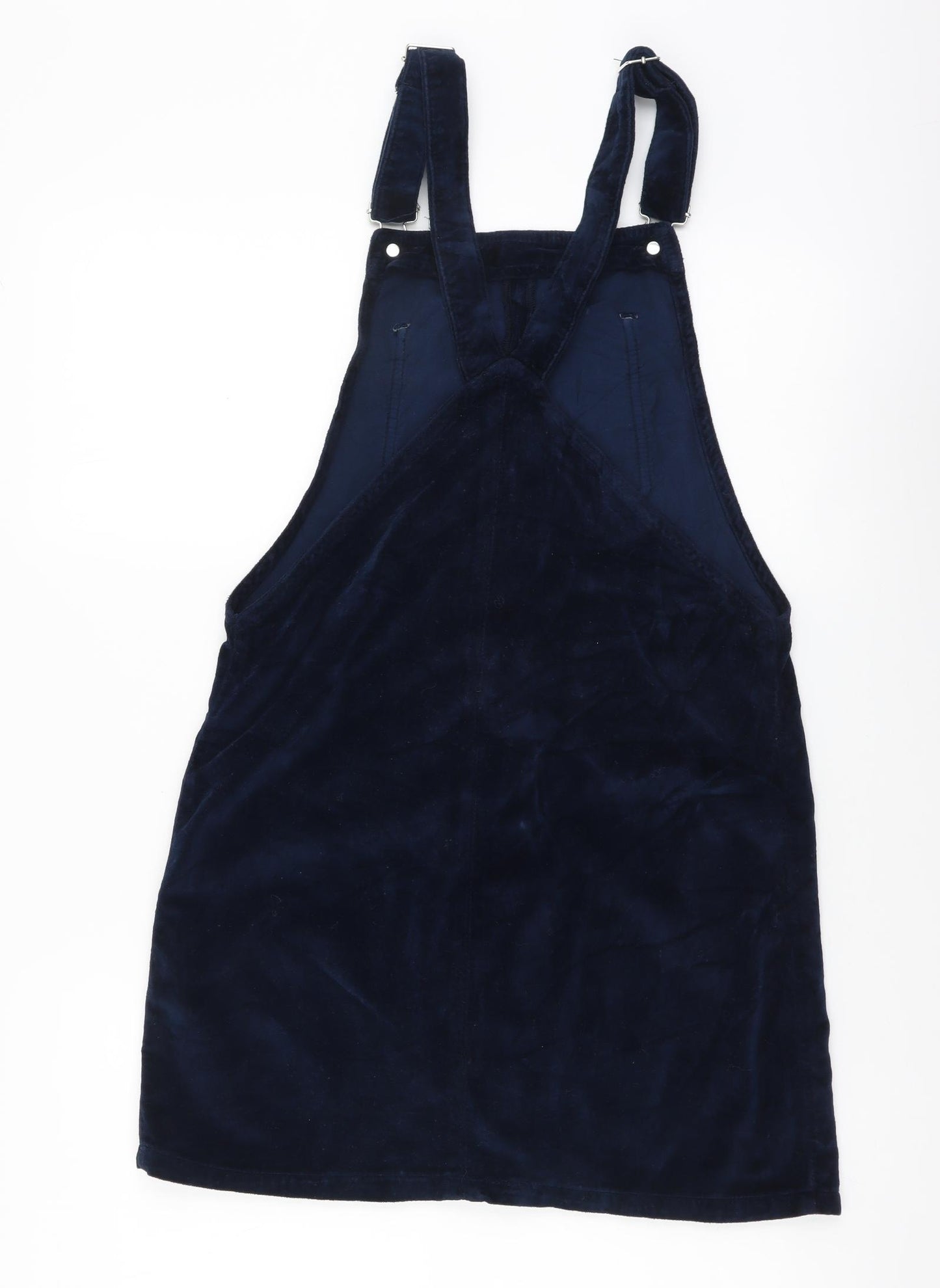 Topshop Womens Blue Cotton Pinafore/Dungaree Dress Size 6 Square Neck Buckle