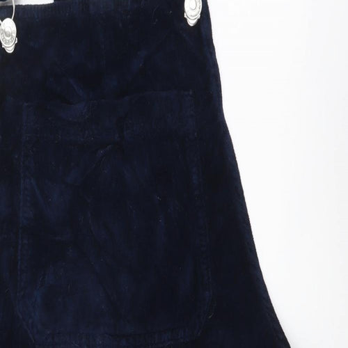 Topshop Womens Blue Cotton Pinafore/Dungaree Dress Size 6 Square Neck Buckle