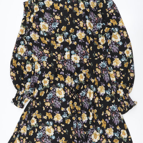 I SAW IT FIRST Womens Black Floral Polyester A-Line Size 12 V-Neck Zip