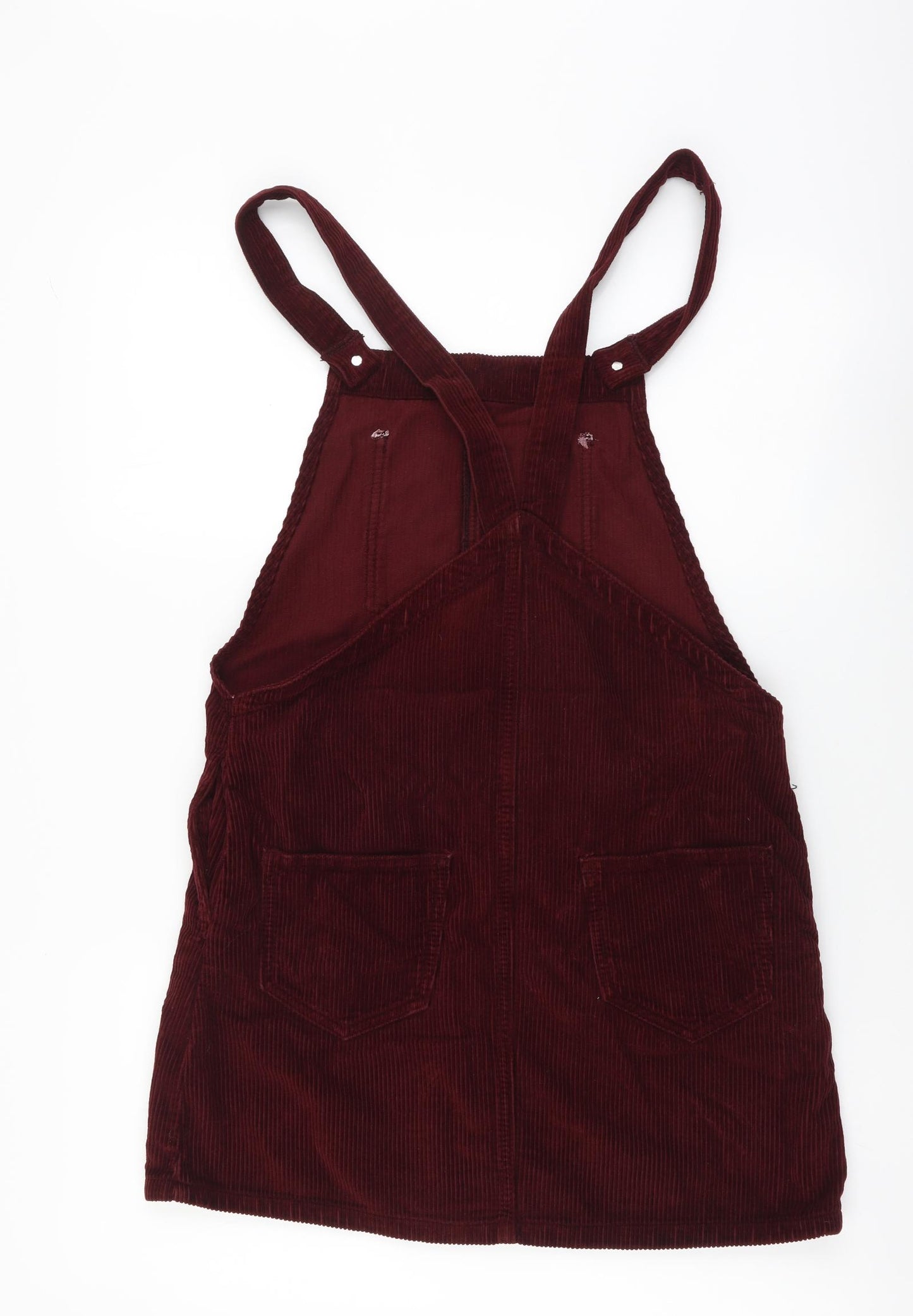 Topshop Womens Red Cotton Pinafore/Dungaree Dress Size 8 Sweetheart Button