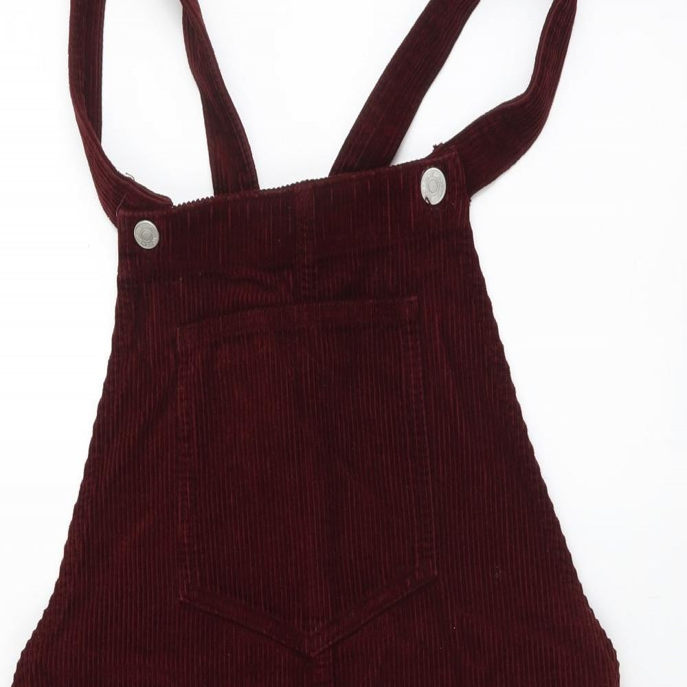 Topshop Womens Red Cotton Pinafore/Dungaree Dress Size 8 Sweetheart Button