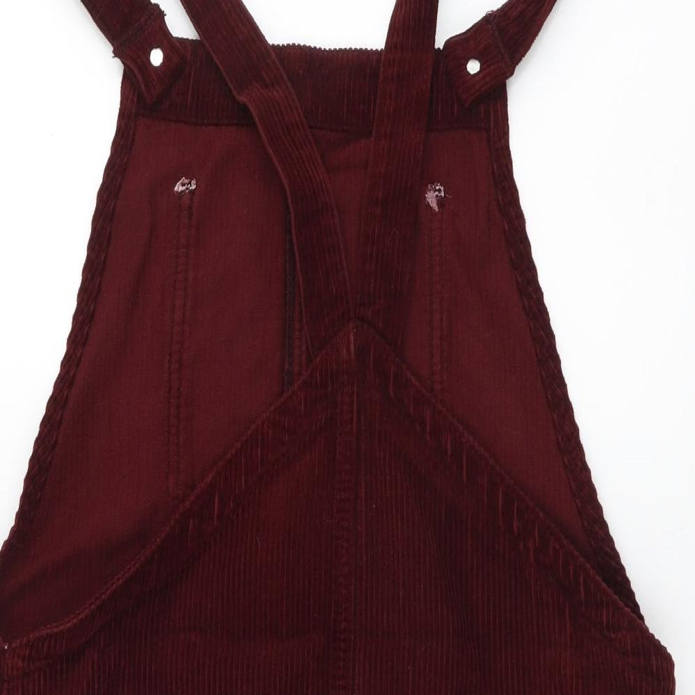 Topshop Womens Red Cotton Pinafore/Dungaree Dress Size 8 Sweetheart Button