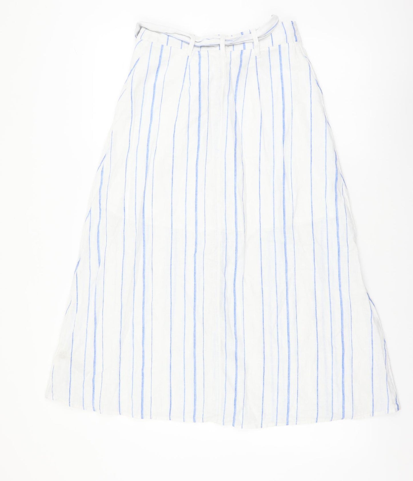 Per Una Womens White Striped Cotton Flare Skirt Size 6 Button