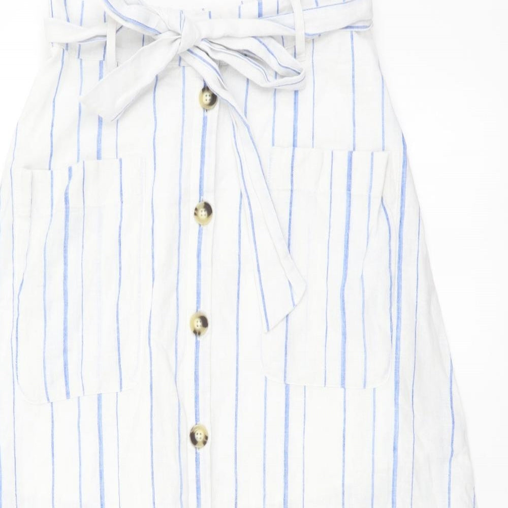 Per Una Womens White Striped Cotton Flare Skirt Size 6 Button