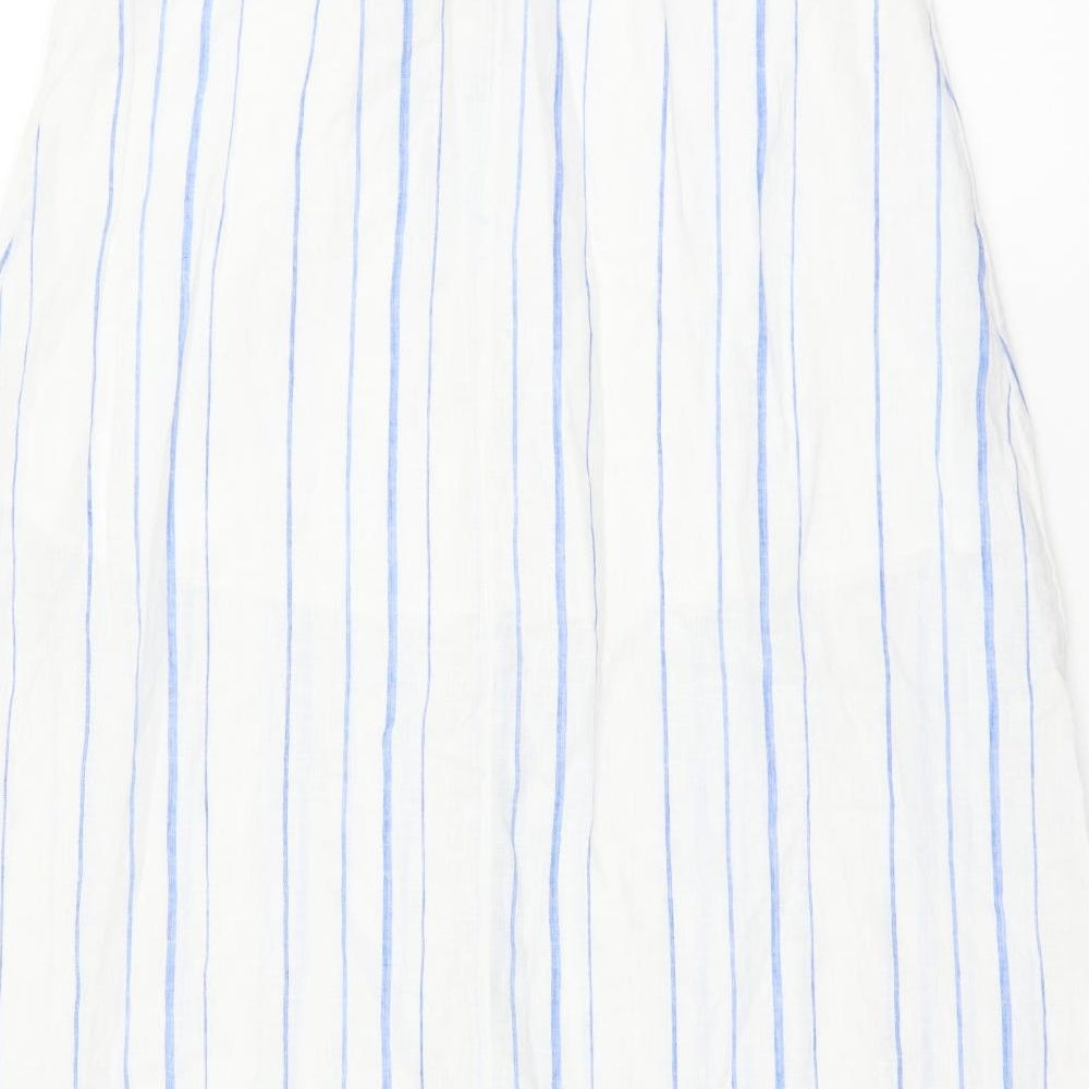 Per Una Womens White Striped Cotton Flare Skirt Size 6 Button