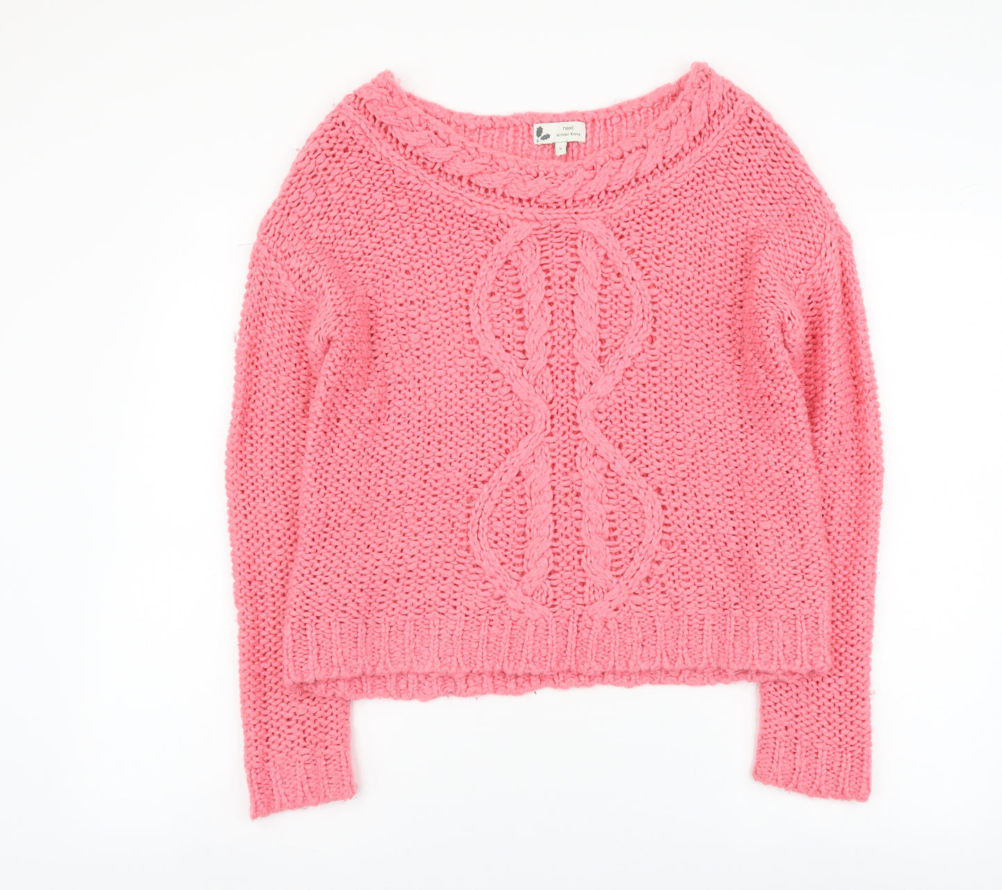 NEXT Womens Pink Scoop Neck Geometric Acrylic Pullover Jumper Size S