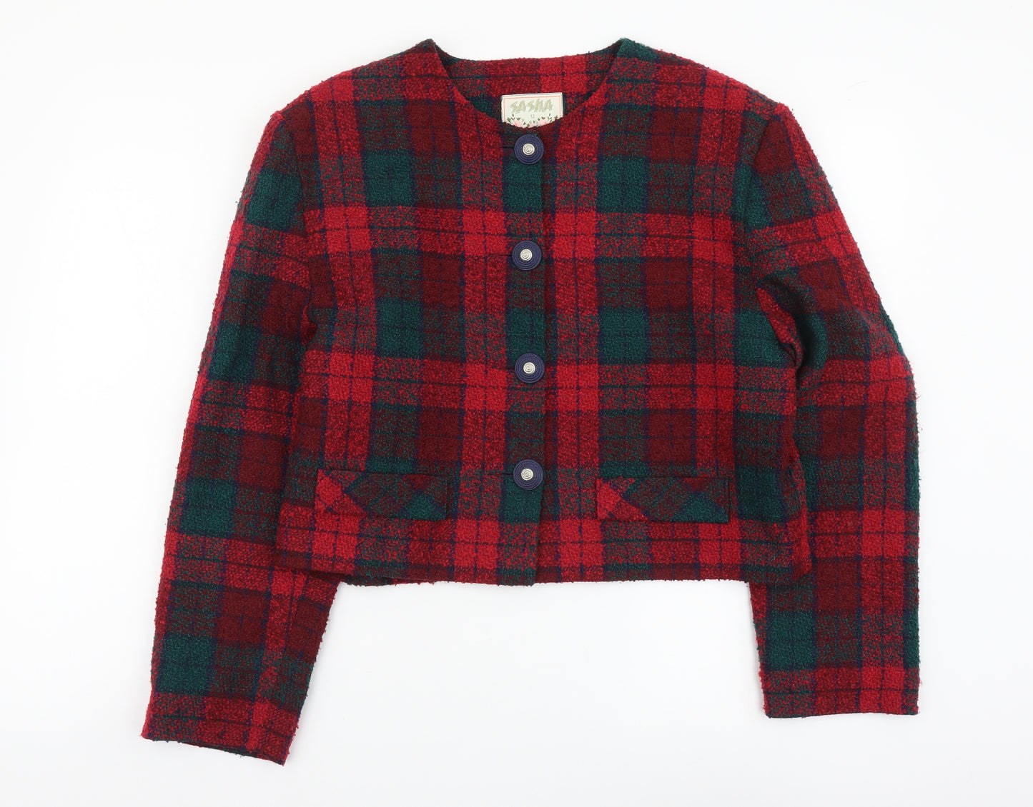 Sasha Womens Red Plaid Jacket Size 12 Button