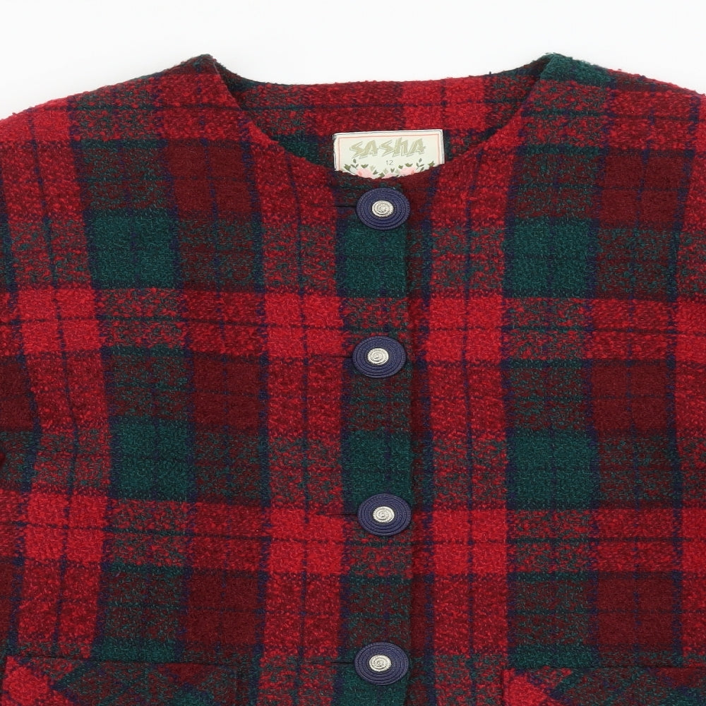 Sasha Womens Red Plaid Jacket Size 12 Button