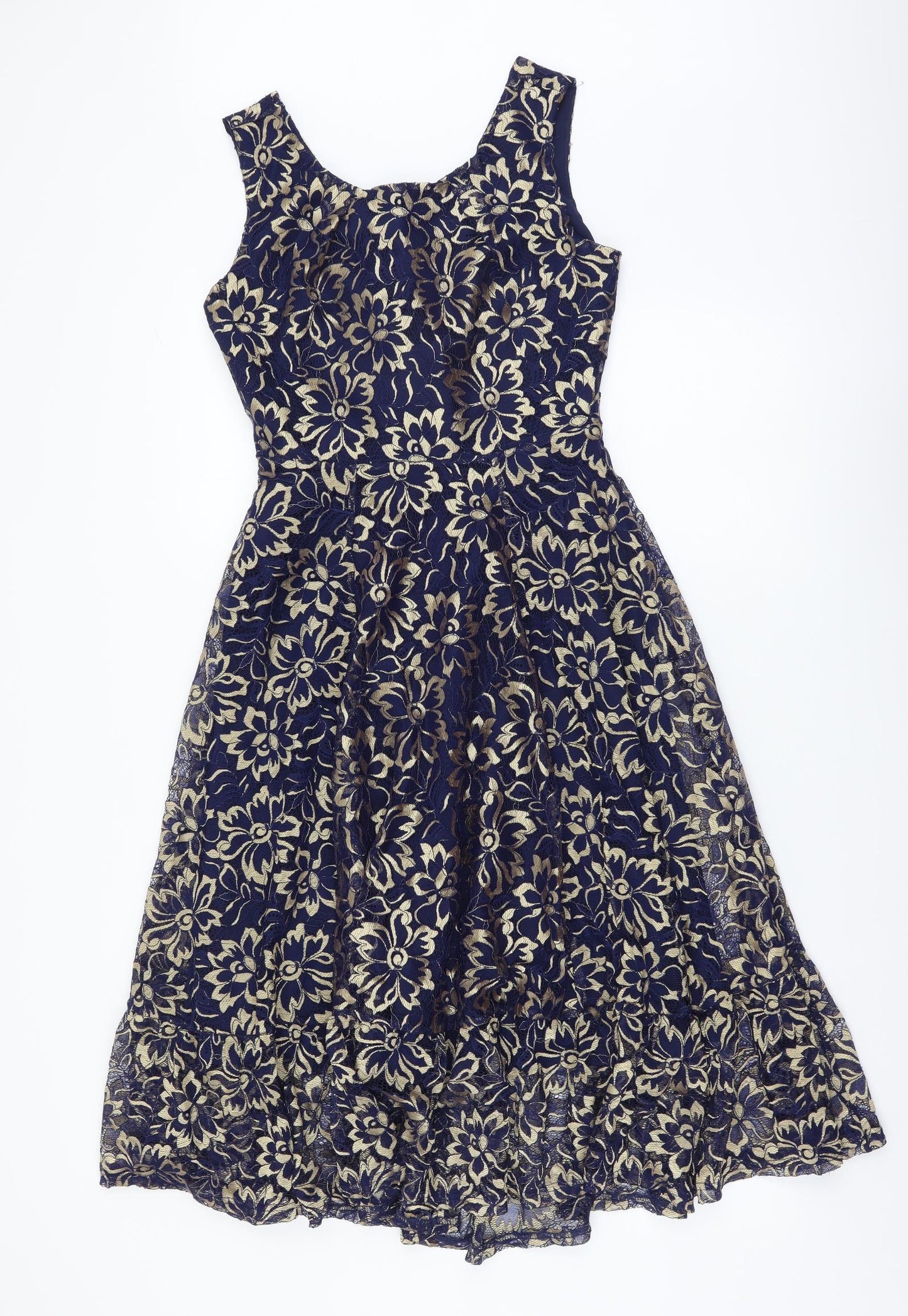 Jolie Moi Womens Blue Floral Polyester Fit & Flare Size 8 Round Neck Zip