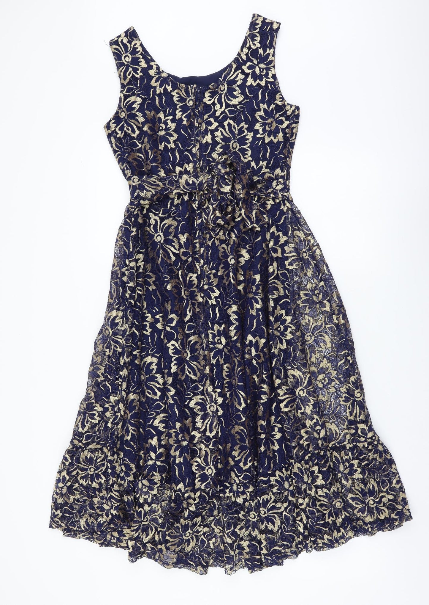 Jolie Moi Womens Blue Floral Polyester Fit & Flare Size 8 Round Neck Zip