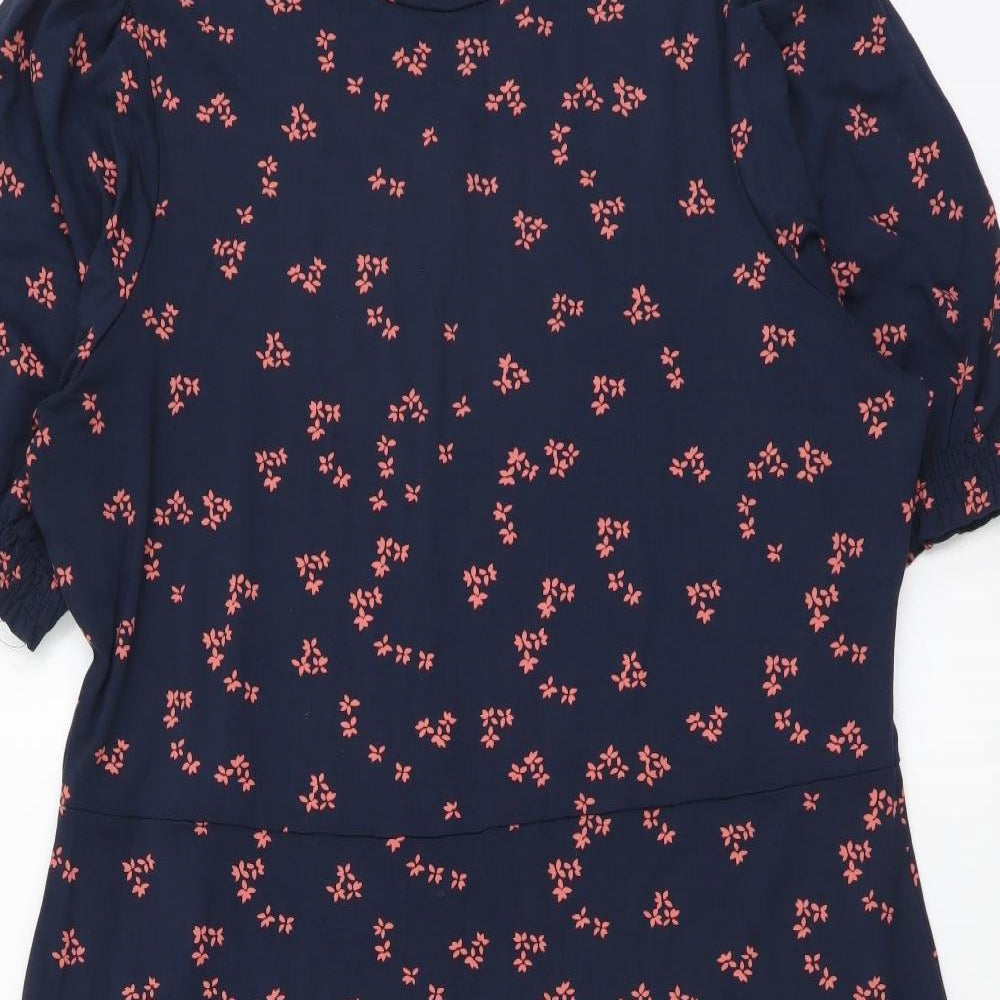 Marks and Spencer Womens Blue Floral Viscose A-Line Size 16 Mock Neck Pullover