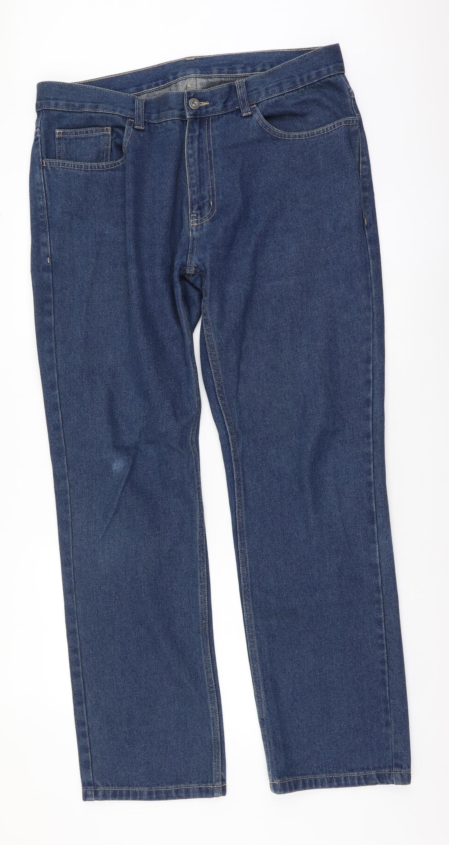 George Mens Blue Cotton Straight Jeans Size 37 in L31 in Regular Button