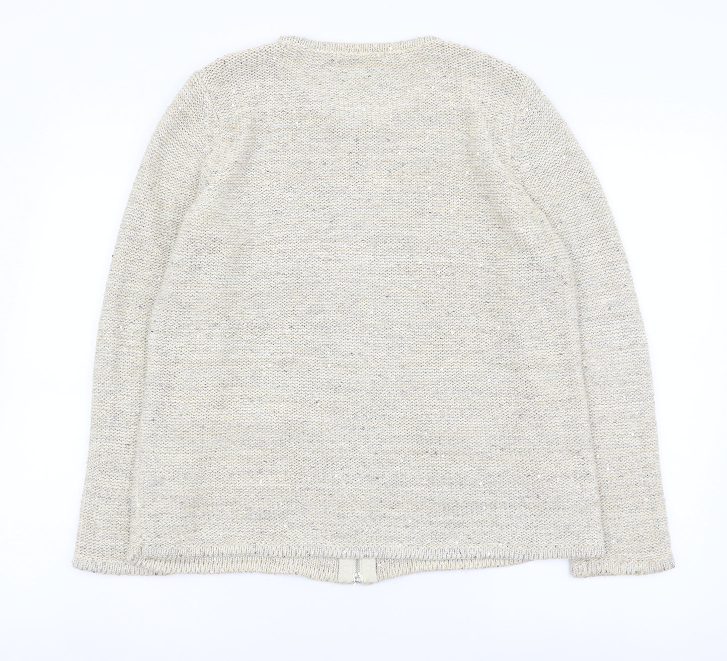 Marks and Spencer Womens Beige Round Neck Cotton Full Zip Jumper Size 16