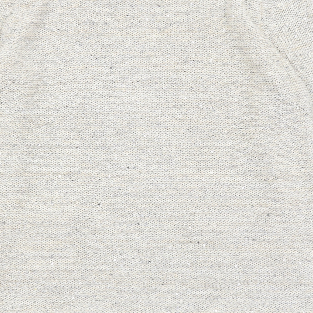 Marks and Spencer Womens Beige Round Neck Cotton Full Zip Jumper Size 16