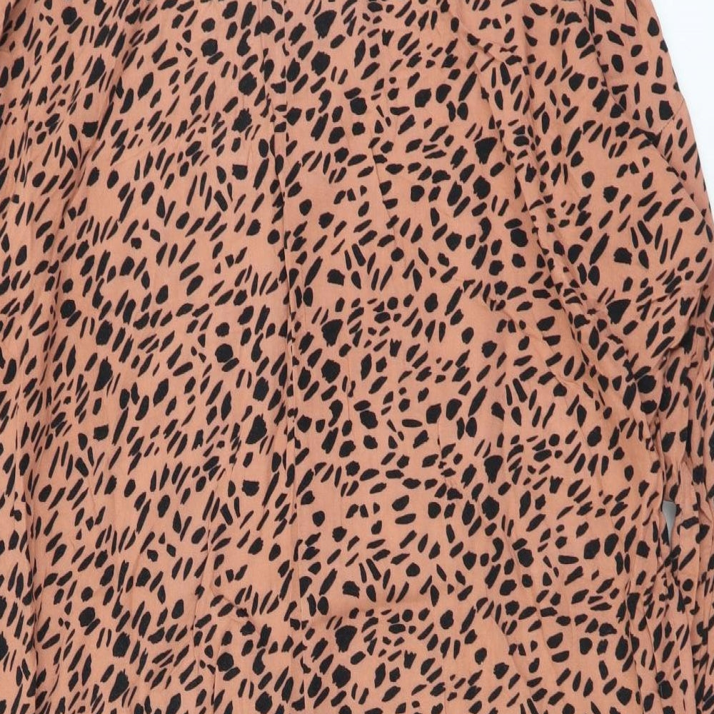 Pull&Bear Womens Pink Animal Print Viscose Shirt Dress Size S Collared Button