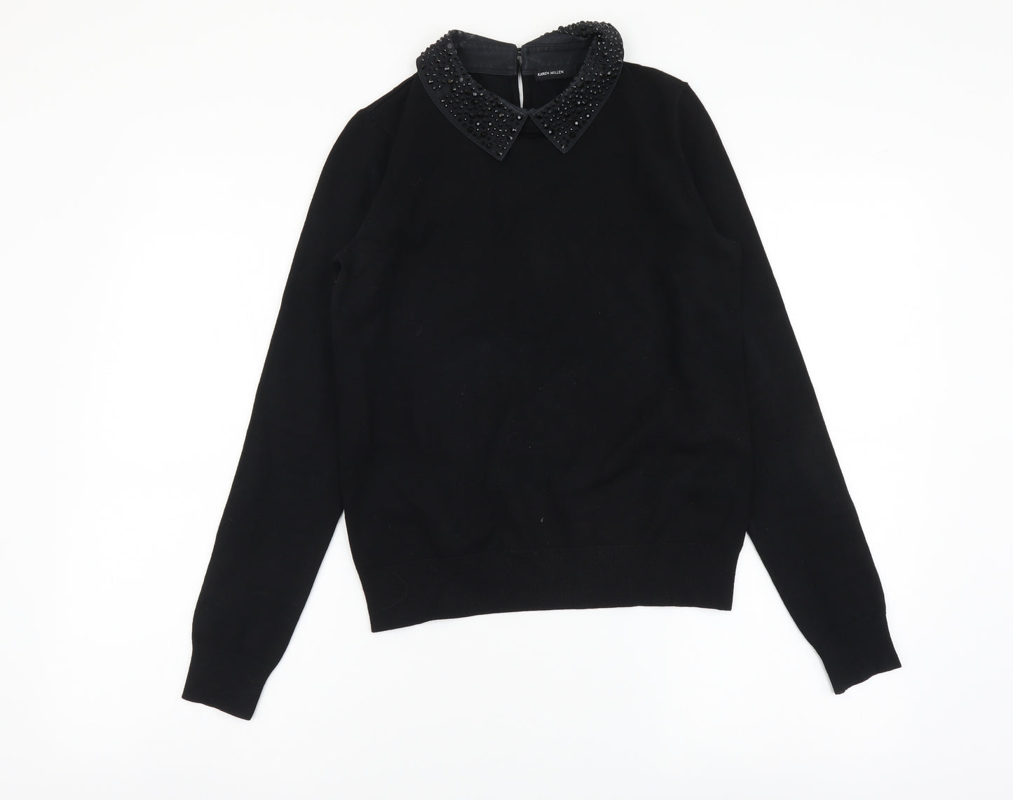 Karen Millen Womens Black Collared Viscose Pullover Jumper Size S
