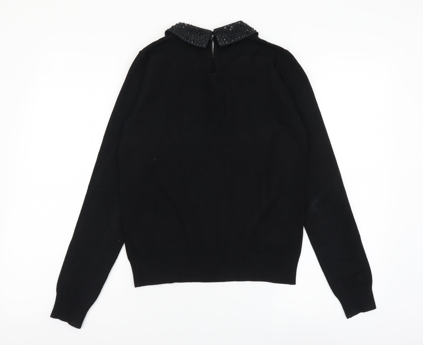 Karen Millen Womens Black Collared Viscose Pullover Jumper Size S