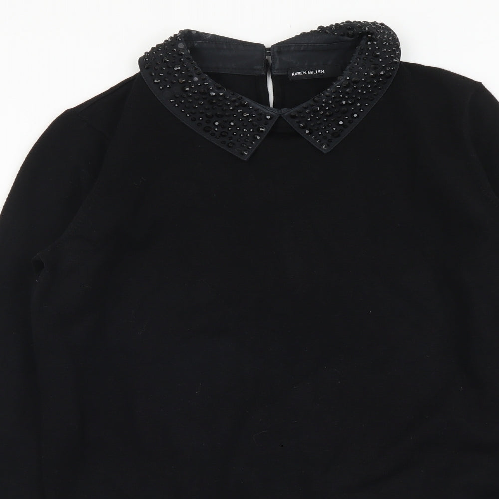 Karen Millen Womens Black Collared Viscose Pullover Jumper Size S