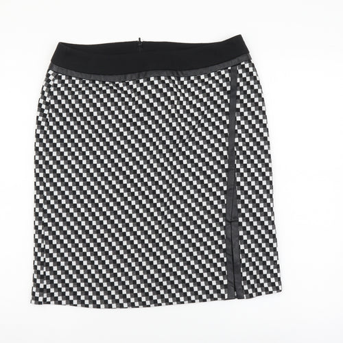 TU Womens Black Geometric Polyester A-Line Skirt Size 12 Zip