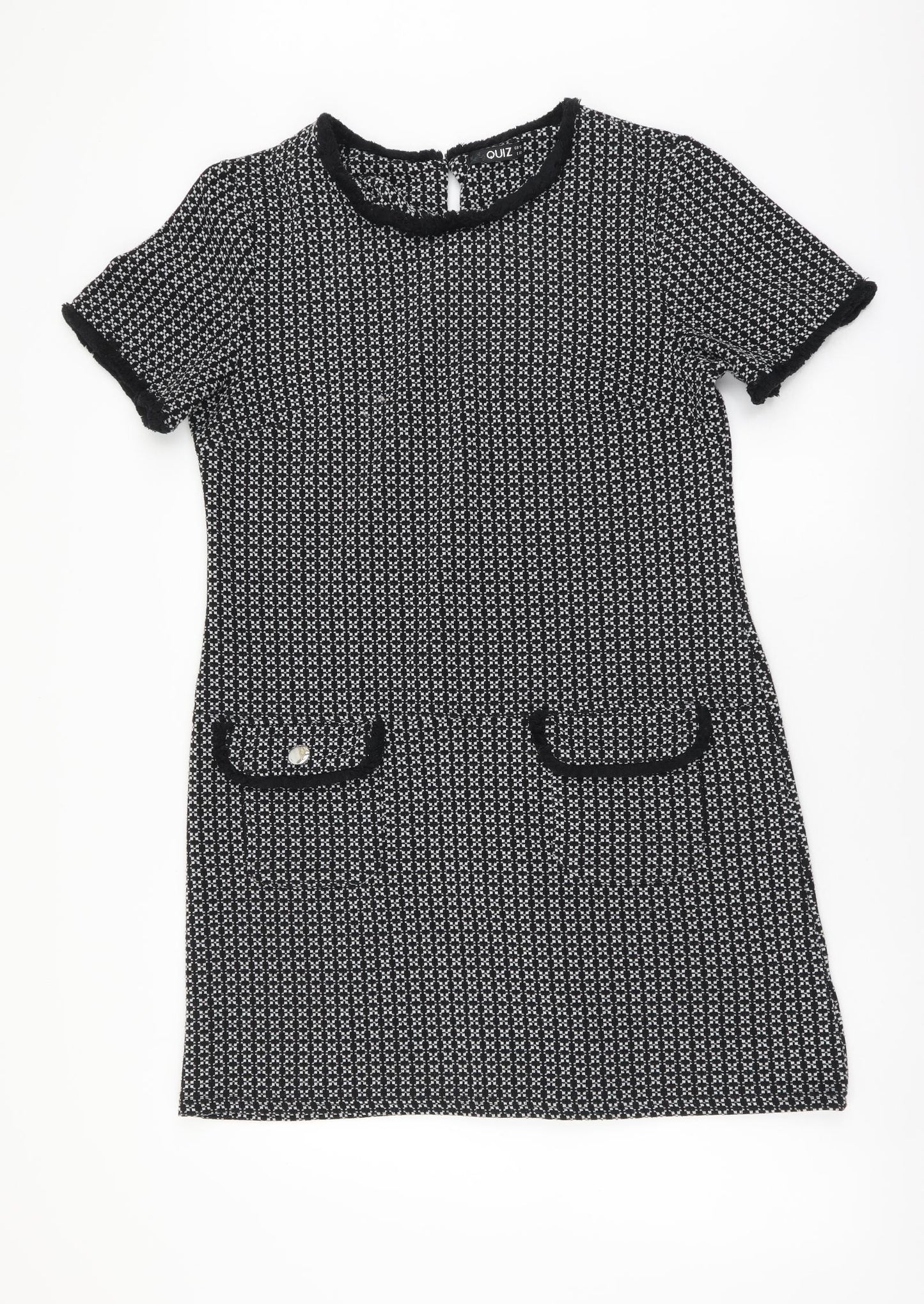 Quiz Womens Black Geometric Polyester Shift Size 12 Round Neck Pullover