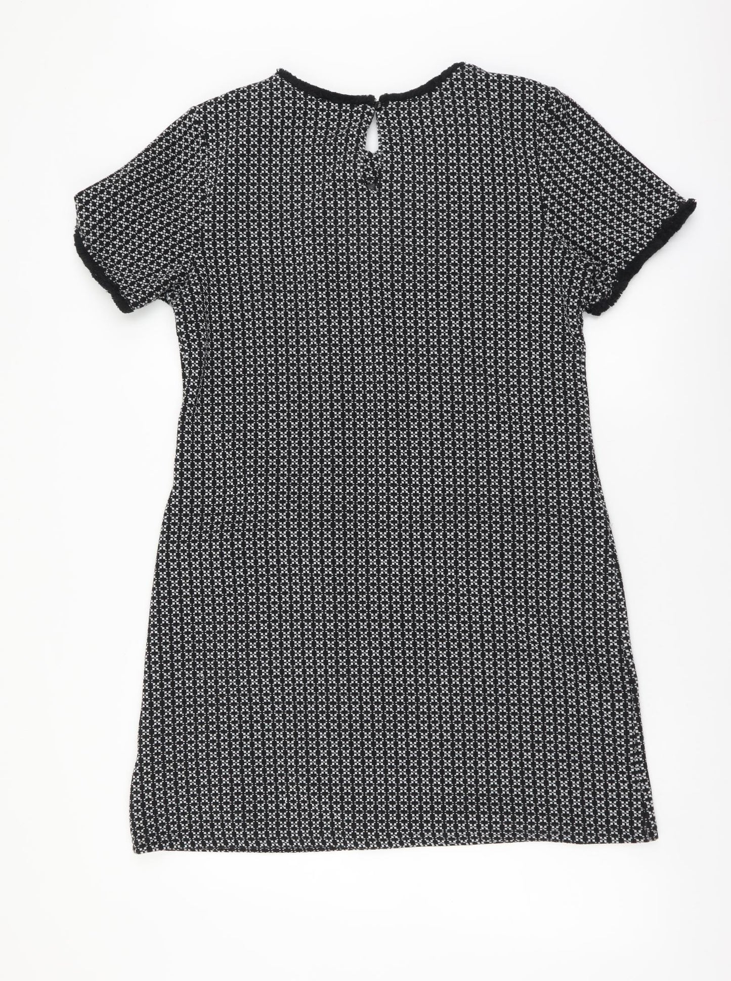 Quiz Womens Black Geometric Polyester Shift Size 12 Round Neck Pullover