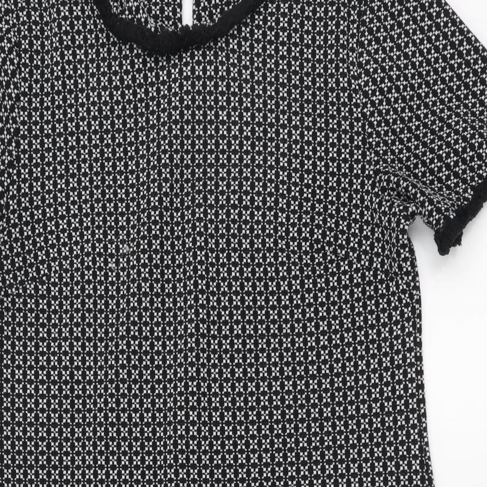 Quiz Womens Black Geometric Polyester Shift Size 12 Round Neck Pullover