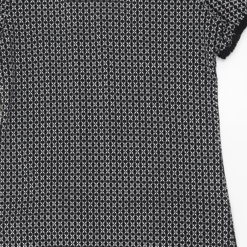 Quiz Womens Black Geometric Polyester Shift Size 12 Round Neck Pullover