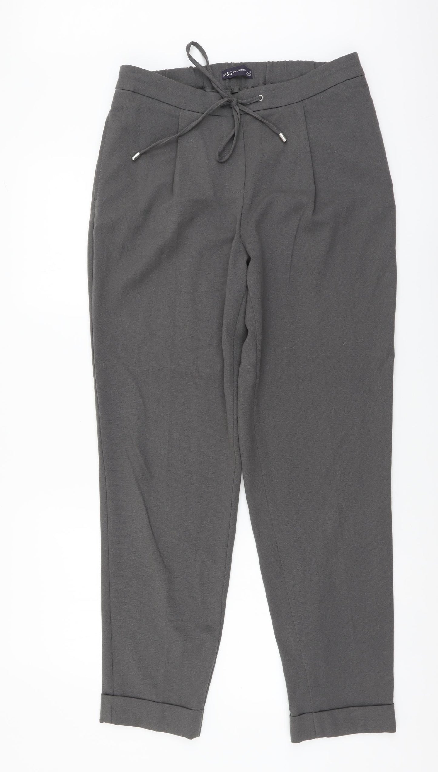 Marks and Spencer Womens Grey Polyester Dress Pants Trousers Size 10 L28 in Regular Drawstring