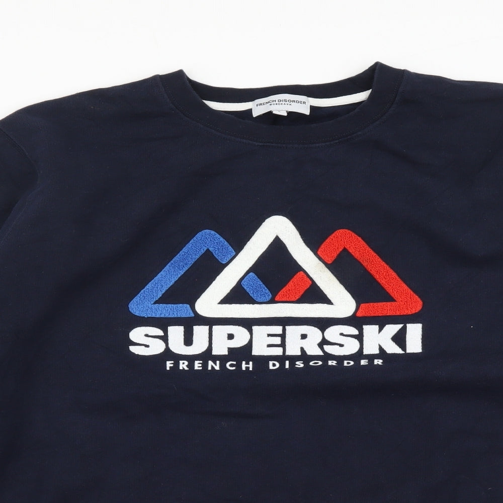 French Disorder Mens Blue Cotton Pullover Sweatshirt Size L - Superski