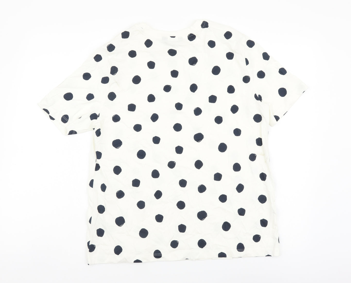 Marks and Spencer Womens White Polka Dot Cotton Basic T-Shirt Size 12 Round Neck