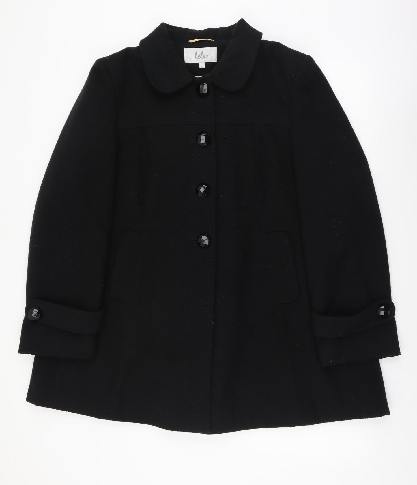 Isle Womens Black Overcoat Coat Size 16 Button
