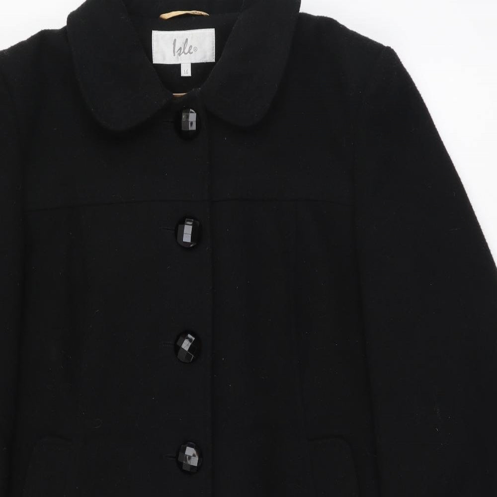 Isle Womens Black Overcoat Coat Size 16 Button