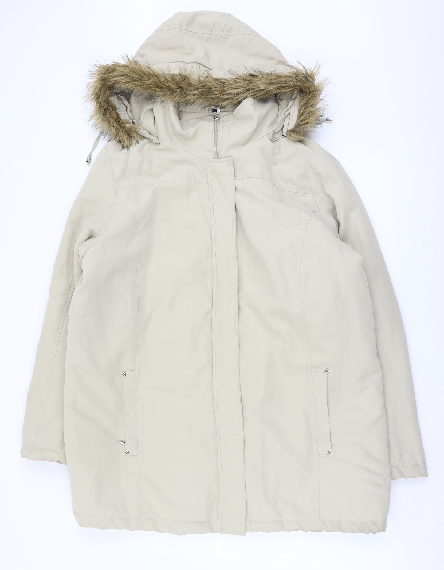 Sarah Hamilton Womens Beige Parka Coat Size 16 Zip