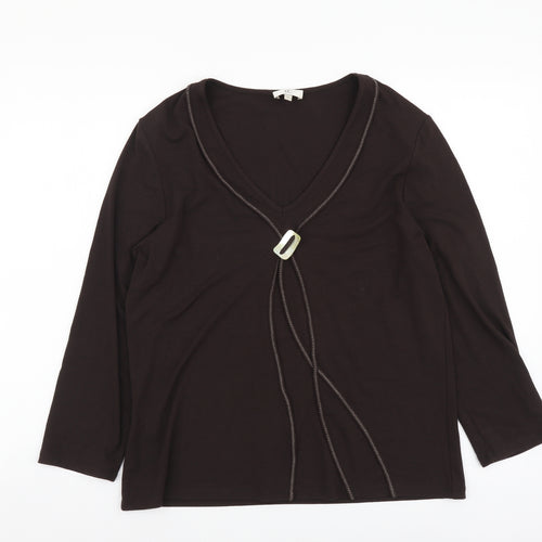 CC Womens Brown Viscose Basic Blouse Size L V-Neck