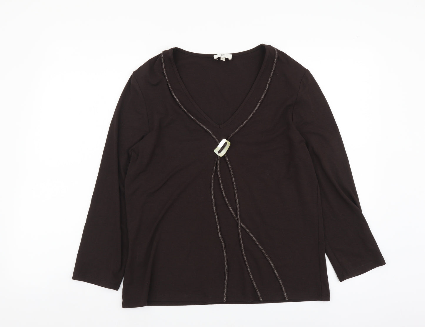 CC Womens Brown Viscose Basic Blouse Size L V-Neck
