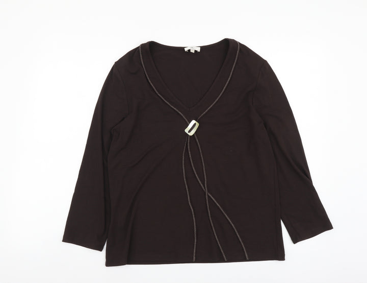CC Womens Brown Viscose Basic Blouse Size L V-Neck