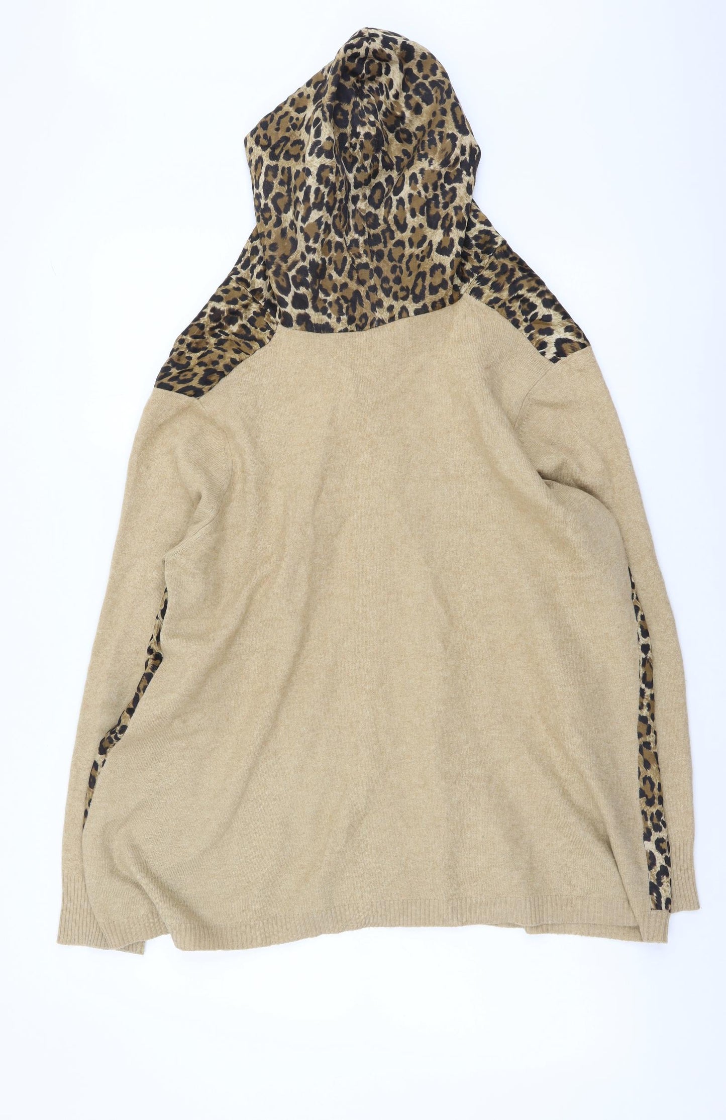 Marina Sport Womens Beige V-Neck Animal Print Wool Cardigan Jumper Size M