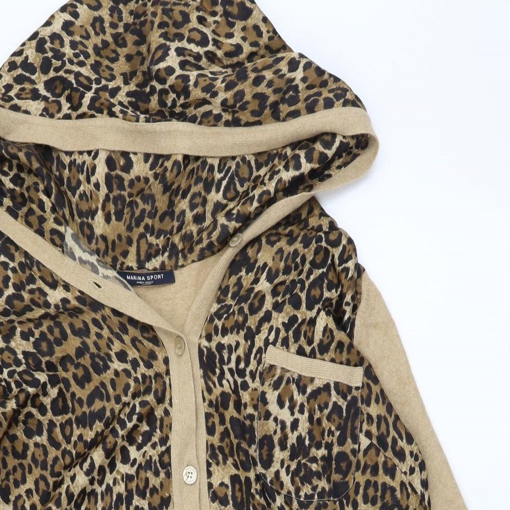 Marina Sport Womens Beige V-Neck Animal Print Wool Cardigan Jumper Size M