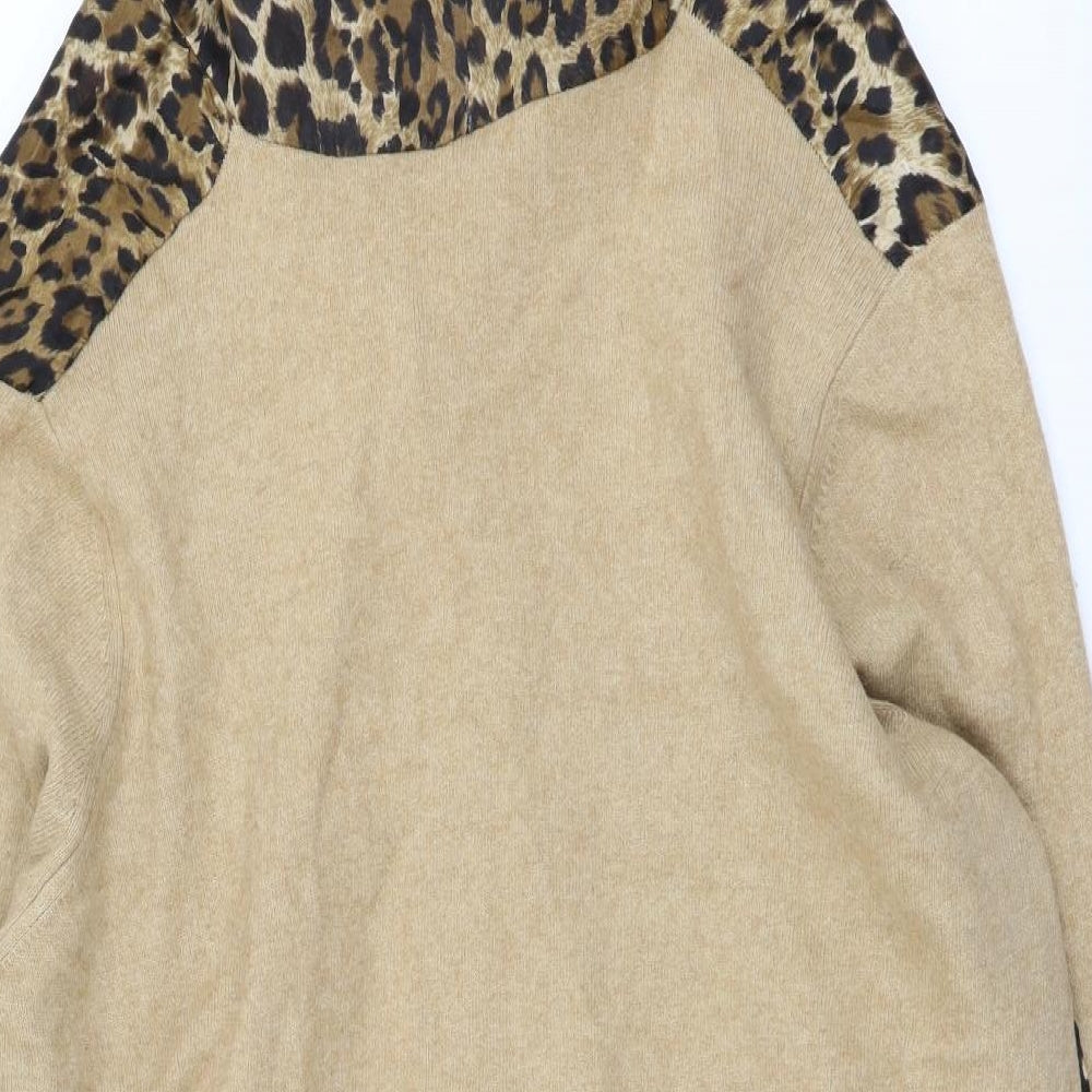 Marina Sport Womens Beige V-Neck Animal Print Wool Cardigan Jumper Size M