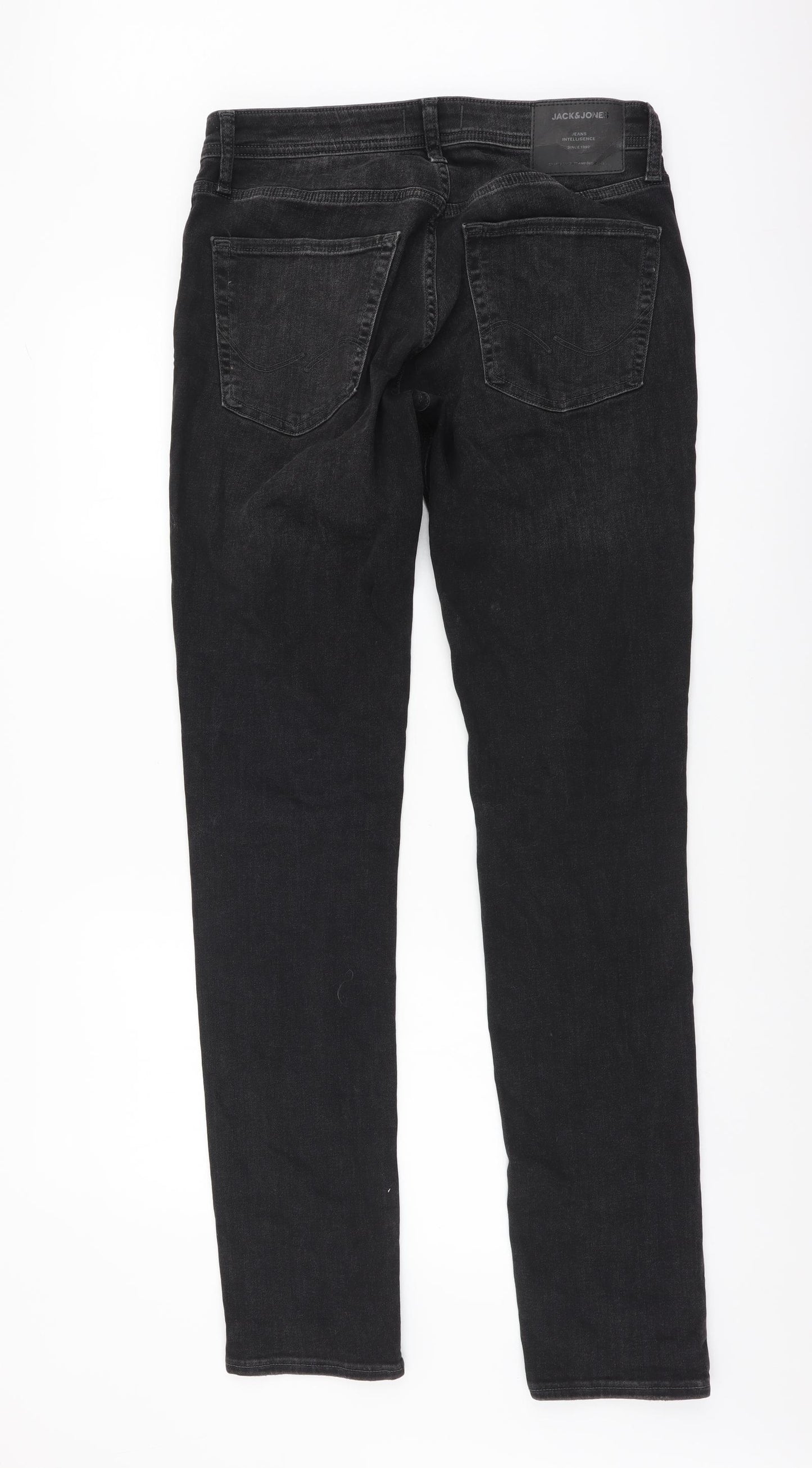 JACK & JONES Mens Grey Cotton Skinny Jeans Size 30 in L34 in Regular Button