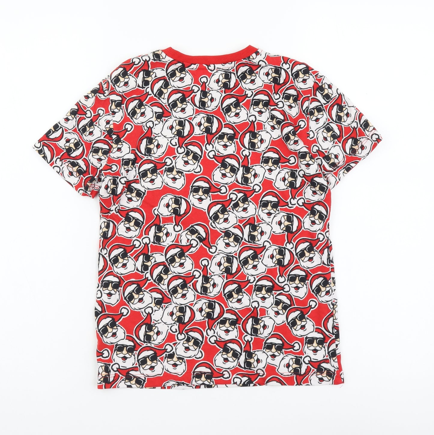 NEXT Boys Red Geometric Cotton Basic T-Shirt Size 7 Years Round Neck Pullover - Christmas
