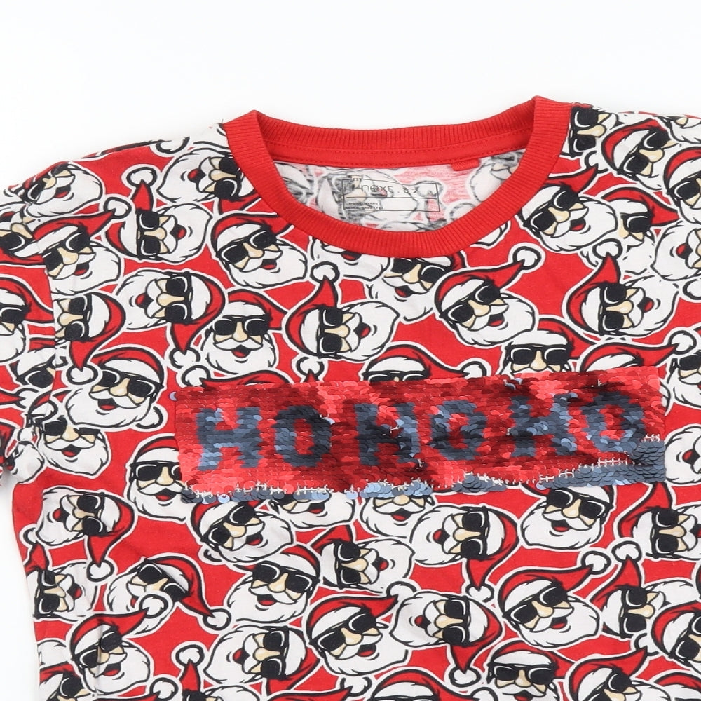 NEXT Boys Red Geometric Cotton Basic T-Shirt Size 7 Years Round Neck Pullover - Christmas