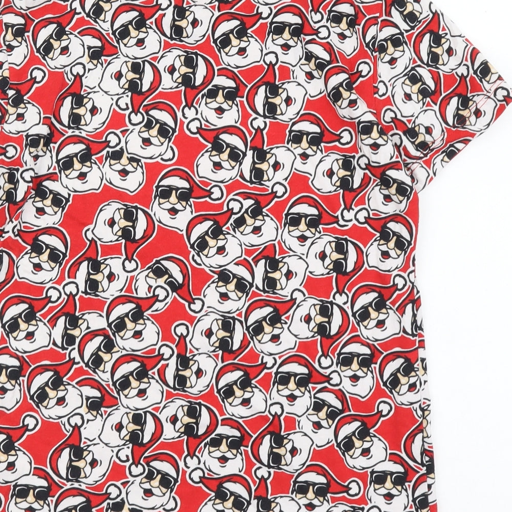 NEXT Boys Red Geometric Cotton Basic T-Shirt Size 7 Years Round Neck Pullover - Christmas