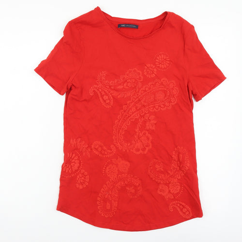 Marks and Spencer Womens Red Cotton Tunic T-Shirt Size 8 Round Neck